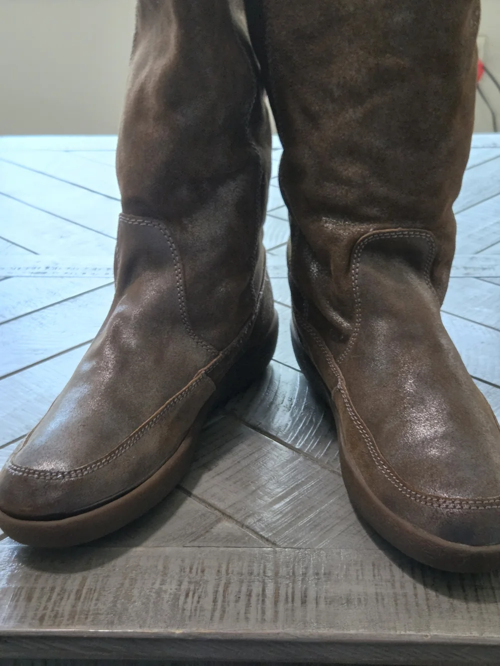 Coach Tanesha Women's Brown Metallic Suede Mid-Calf Buckle Faux Fur Lined Boots